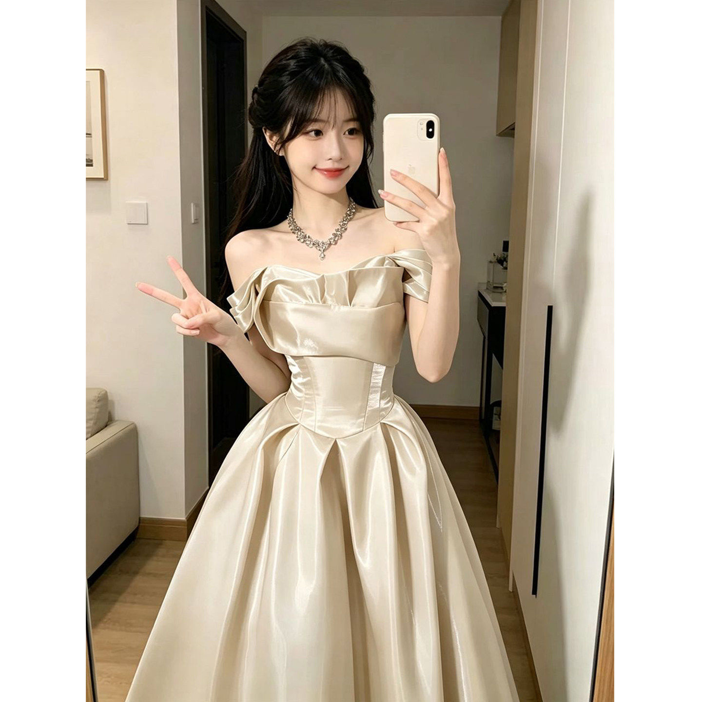 韩版晚礼服生日成人礼缎面连衣裙图片