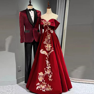 敬酒服新娘冬装酒红色刺绣高级感轻奢出阁新中式婚服订婚礼服裙