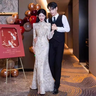 新中式订婚礼服女旗袍2026新款高级感小众小个子敬酒服新娘鱼尾裙