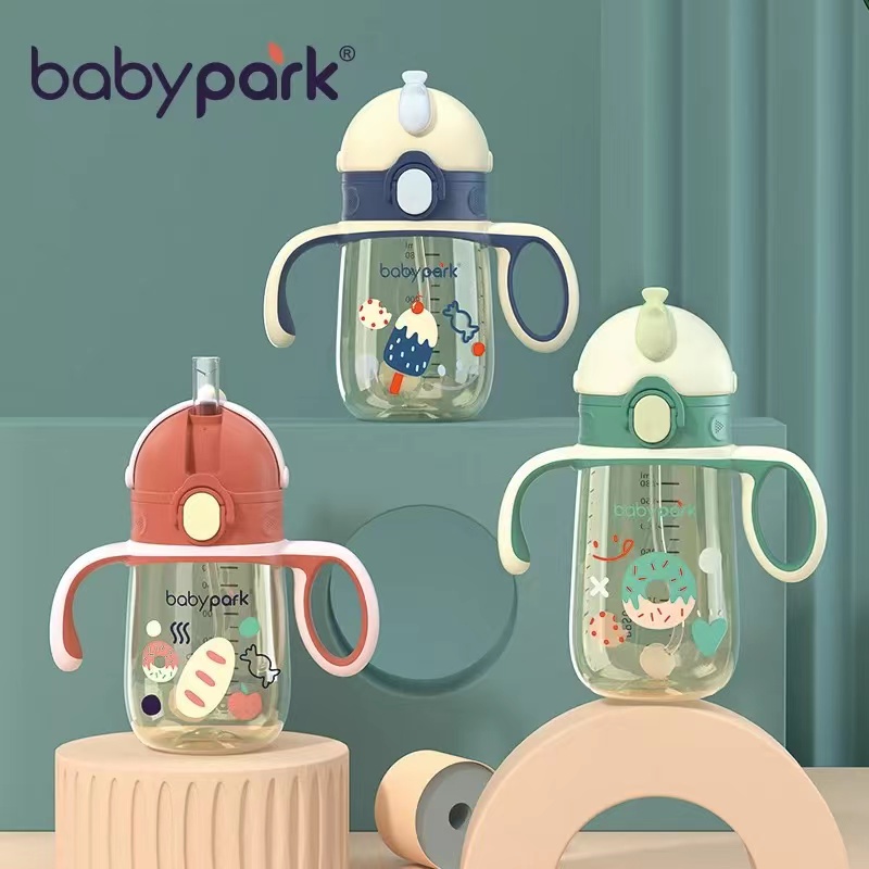 babypark儿童吸管水杯耐摔幼儿园一杯两用吸管杯学饮杯卡通宝宝