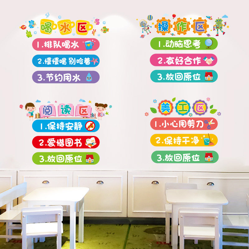 幼儿园美工区喝水区阅读区环创墙面装饰文化墙贴班级公约教室布置