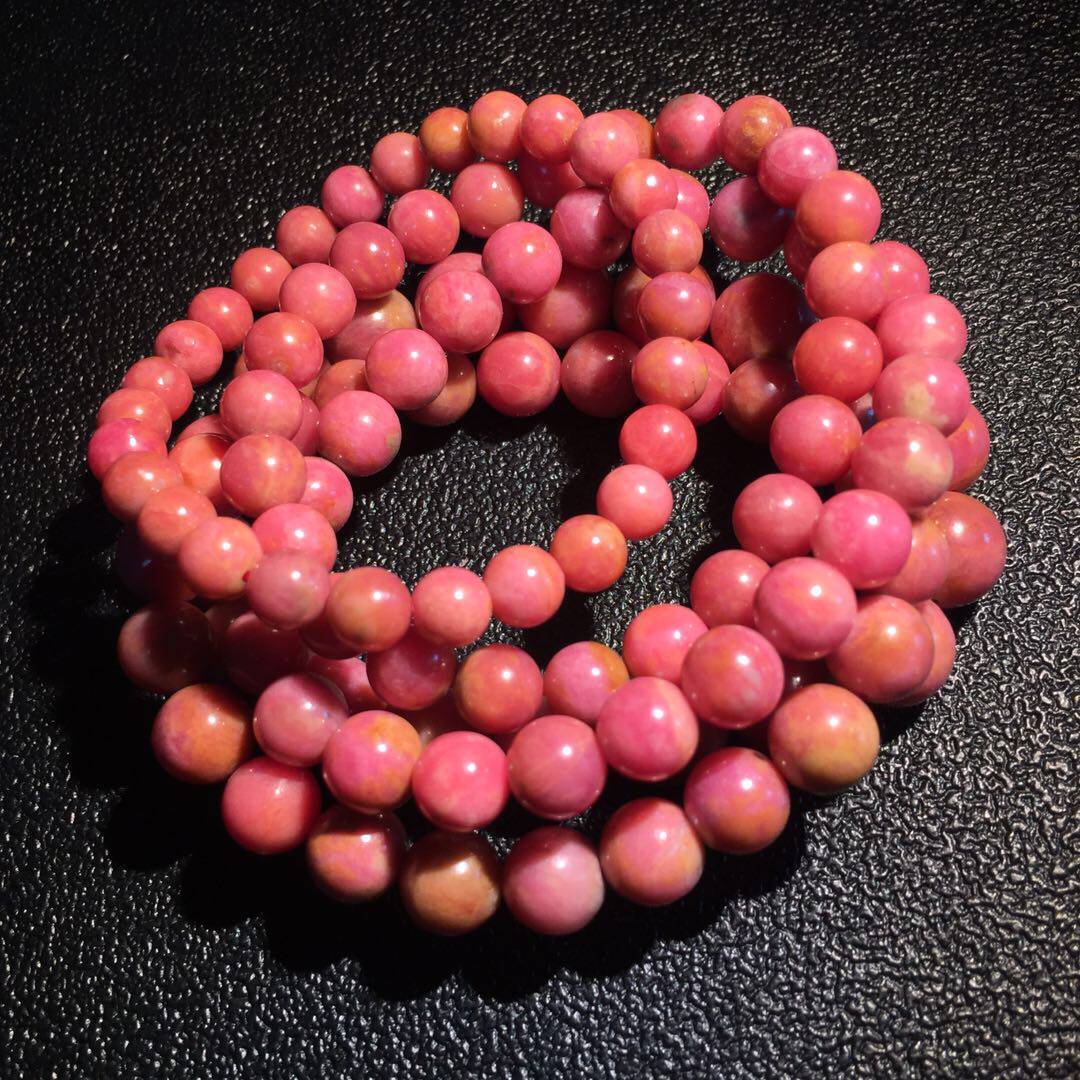 【爱尚珠宝】天然俄罗斯玉化老料蔷薇辉石玫瑰石艳红桔黄手链手串