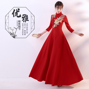 礼仪迎宾颁奖服长款青花瓷旗袍学生礼仪队服装中国风大合唱演出服