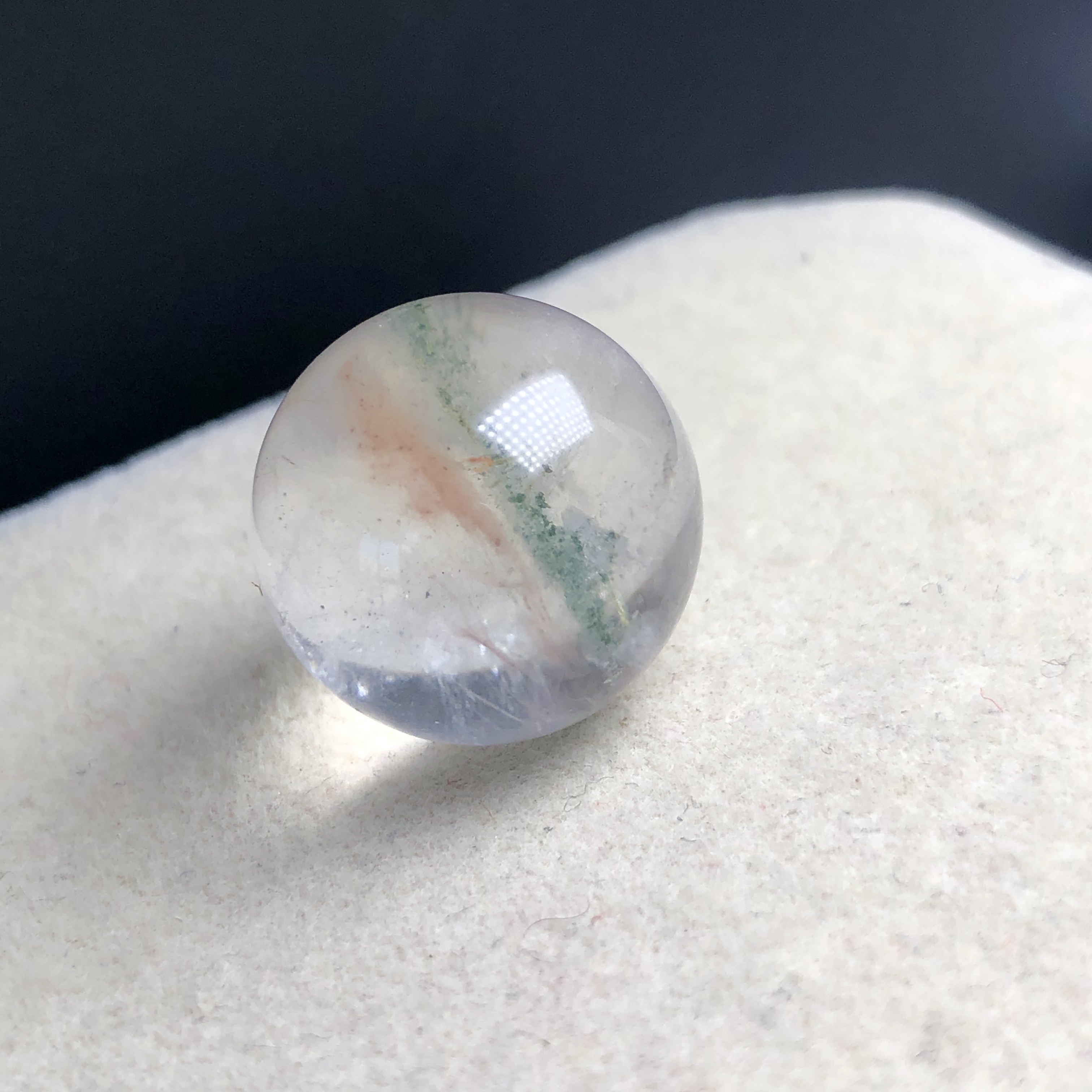 17毫米老矿料天然水晶粉兔毛共生幽灵碧玺单珠