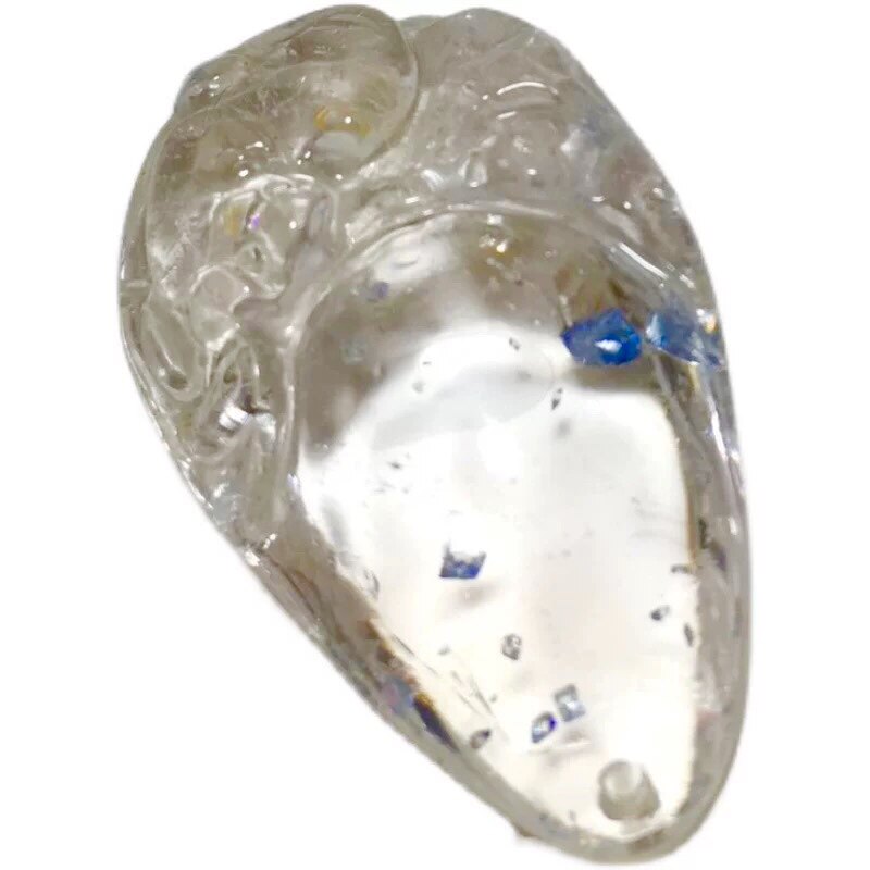 高端收藏孤品天然水晶共生全包黄蓝宝石雕刻水晶吊坠福如意
