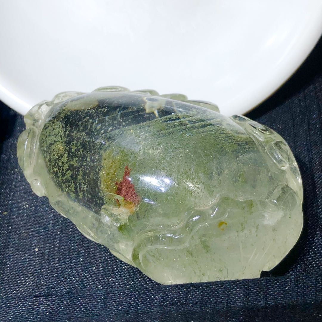 巴西老矿天然立体千层绿幽灵金字塔水晶雕刻吊坠把玩福如意