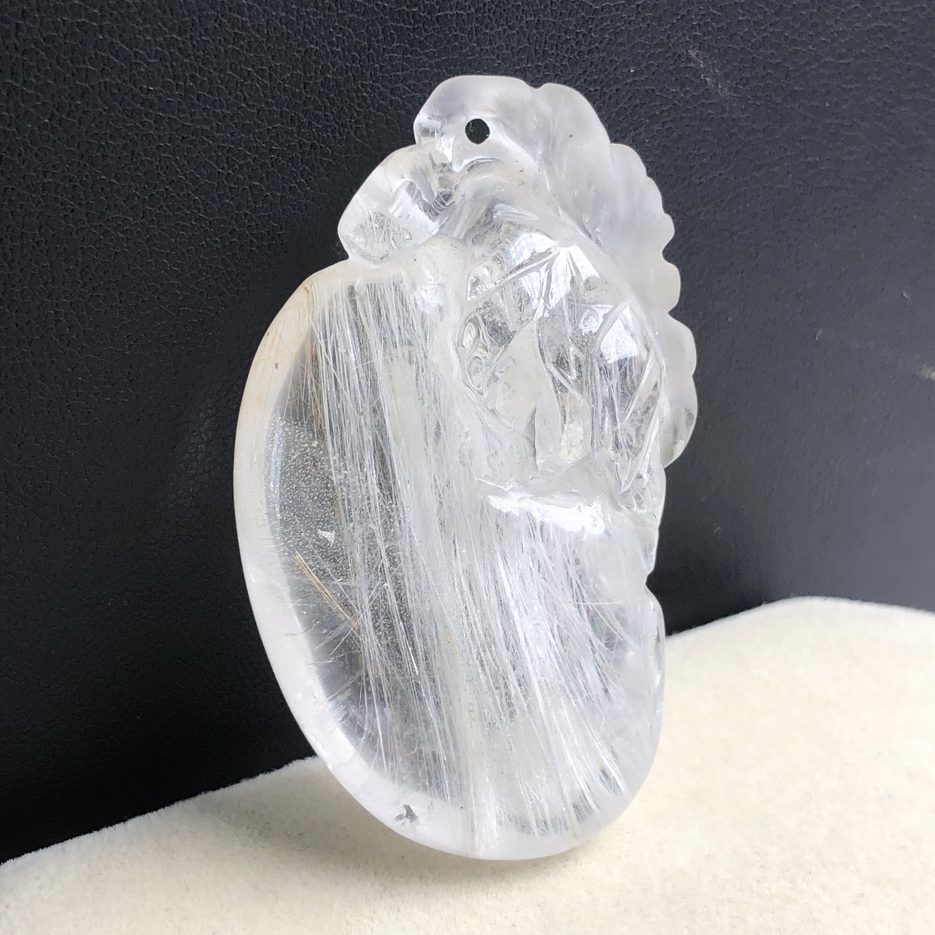老货福利天然全顺白发晶雕刻吊坠 福豆