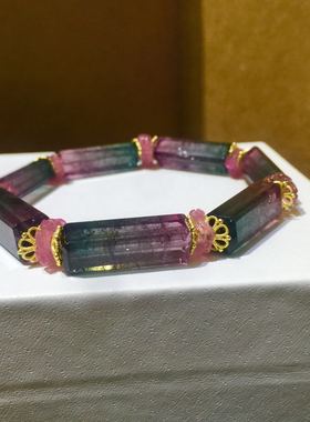 西瓜碧玺原石包金收藏价值手链