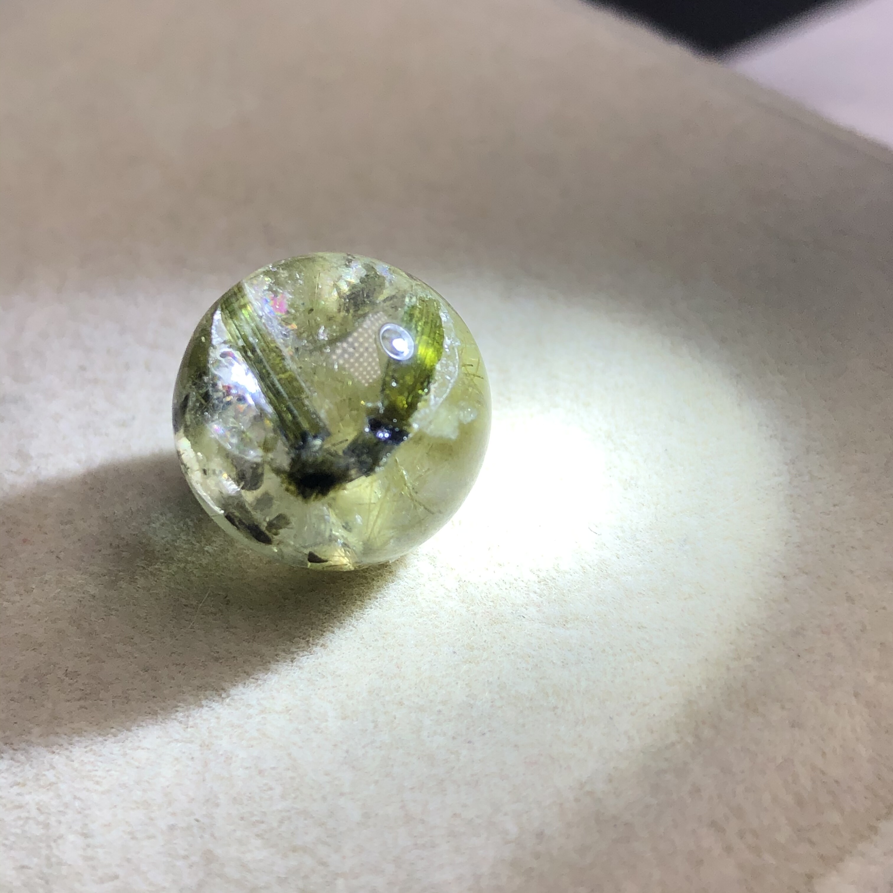 13.8mm老矿料天然兔毛金字塔共生彩虹碧玺水晶单珠配饰