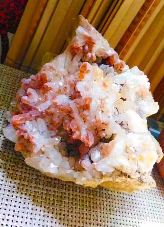 老货亏本大漏天然巴西橘红幽灵金字塔水晶簇原石摆件