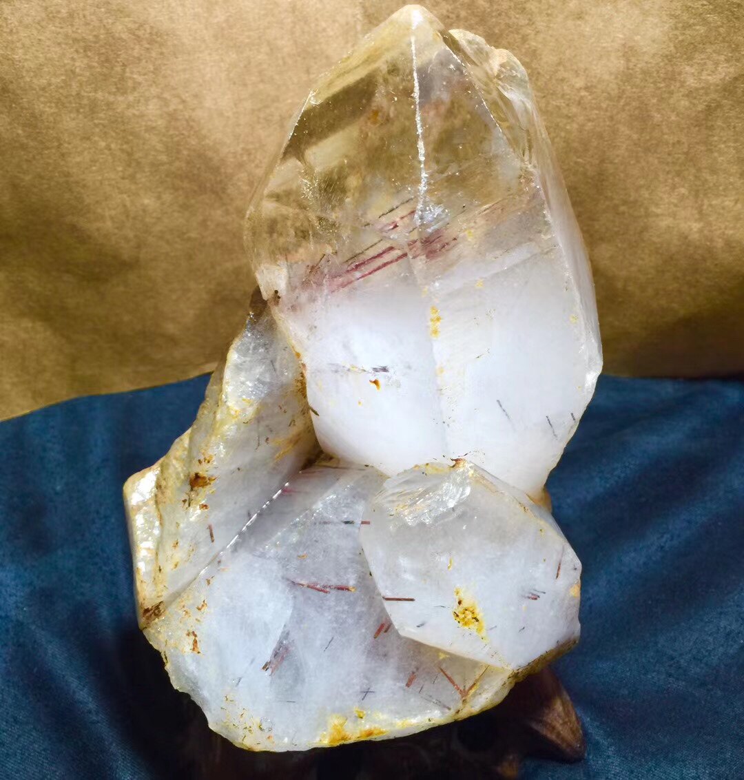 老矿福利天然巴西铜发晶骨干水晶原石柱摆件