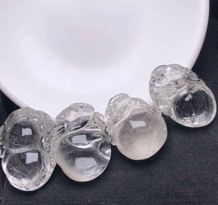 老矿福利天然银发晶雕刻件水晶吊坠