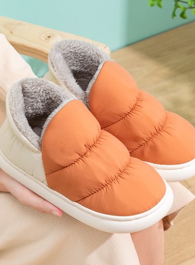 防水棉鞋男款家居新款情侣防滑保暖包跟羽绒布棉拖女冬