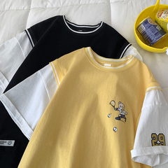 Fake two short sleeve T-shirts in fashion summer loose student quarter sleeves