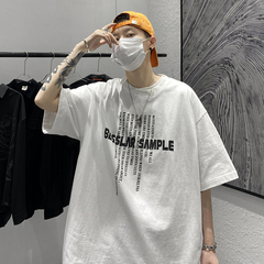 Letter print short sleeve Korean loose style Harajuku casual half sleeve