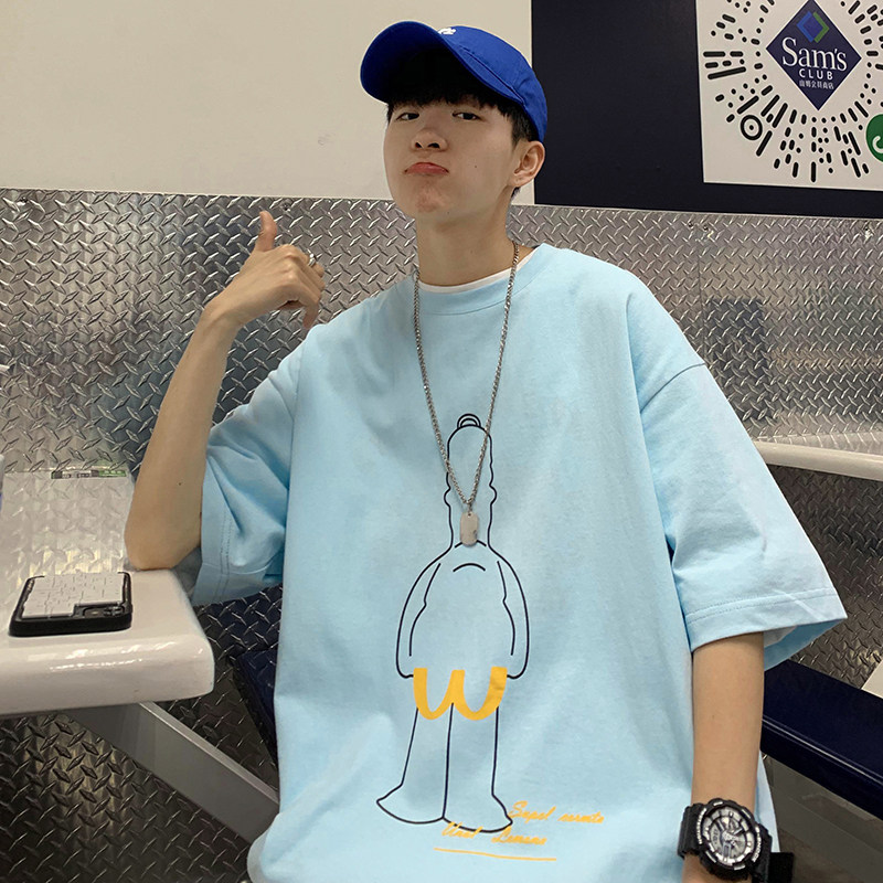 2021 Summer Boys cartoon printed T-shirt BF boyfriends half sleeve T-shirt