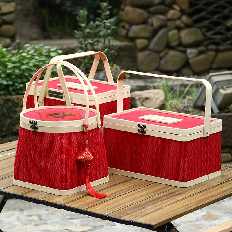 2025新款竹篮子月饼粽子年货大闸蟹水果香肠竹编手提竹篮礼盒包装