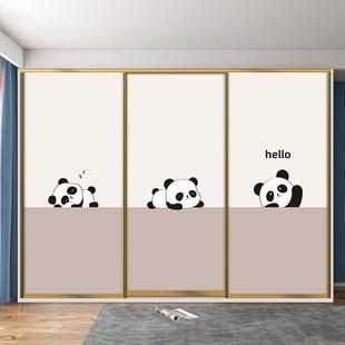 卡通熊猫奶油风卧室衣柜门翻新贴纸自粘美化改造玻璃不透明贴膜