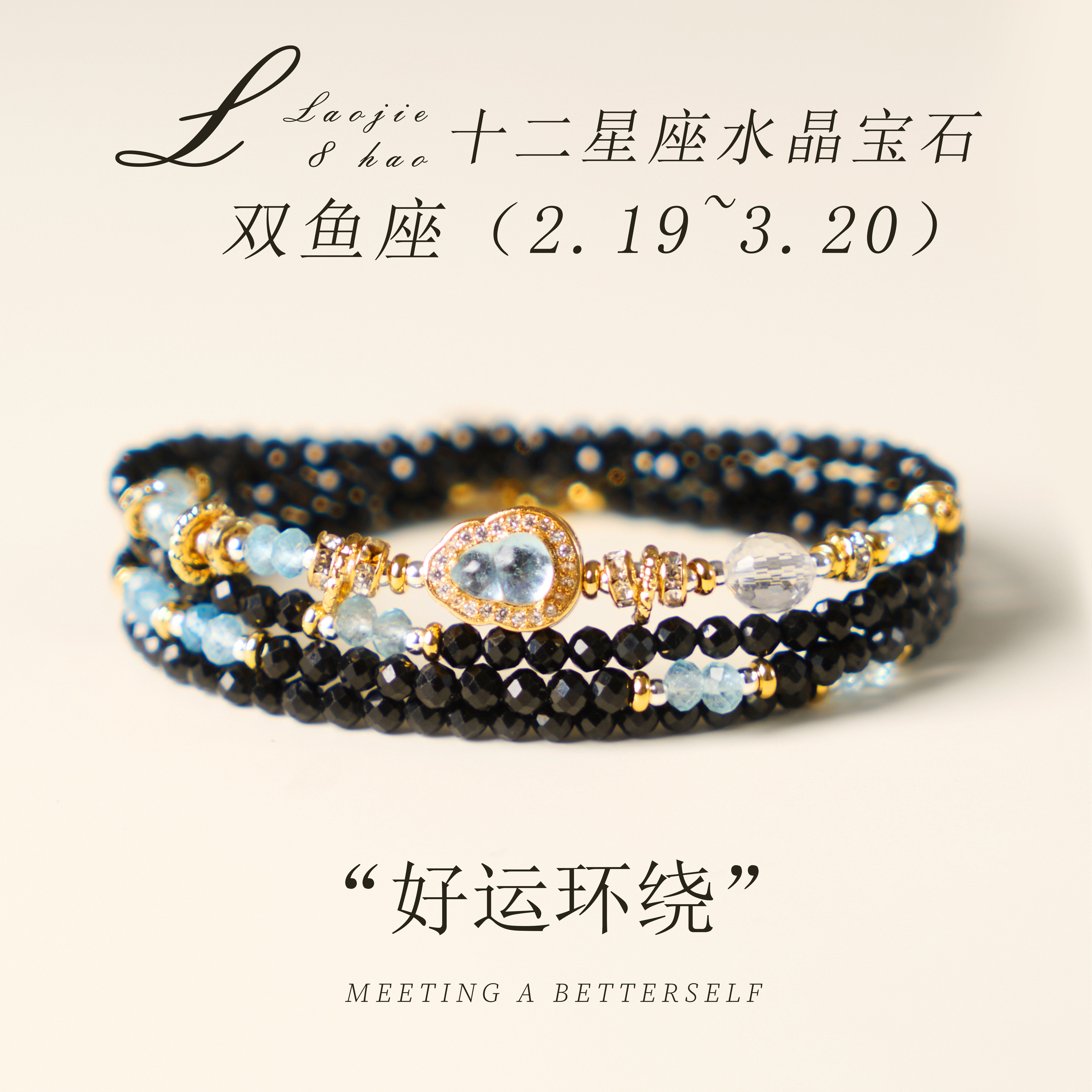 天然黑碧玺双鱼座手链十二星座好运环绕情侣款手串七夕高颜值礼物