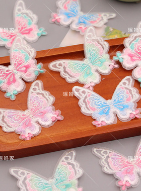 6cm\8cm新款幻彩线国风刺绣蝴蝶diy发夹儿童材料配件