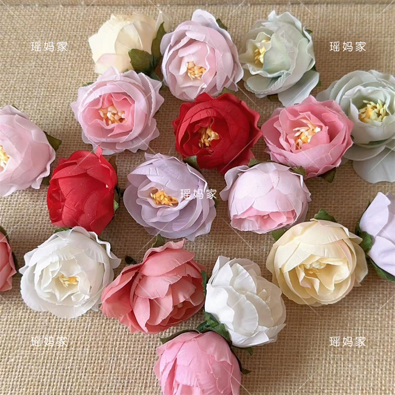 4cm茶花花苞仿真花手工diy发饰扇子花灯材料配件