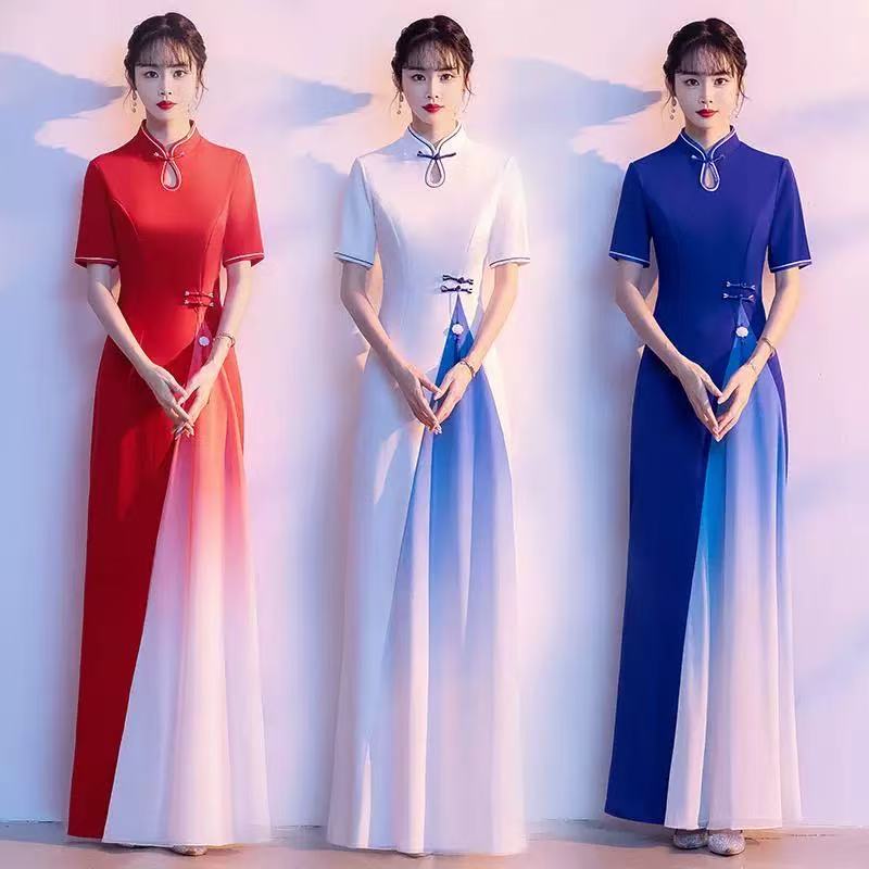 新中式改良旗袍女合唱演出礼服图片