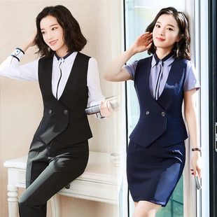 职业装女马夹背心OL马甲女西装套装前台服务员酒店银行工作装制服