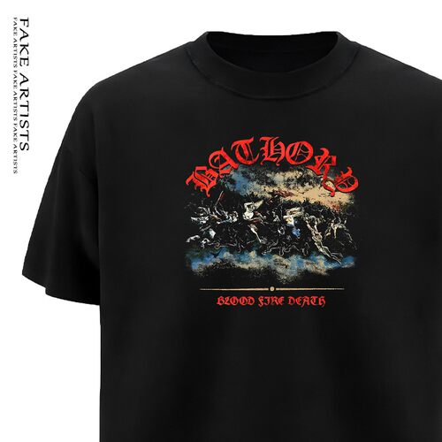 盗版艺术家 朋克摇滚维京金属乐队《Blood Fire Death》纯棉短袖T
