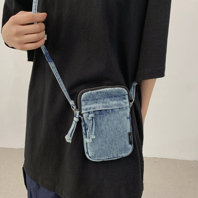 手机包女小巧超轻便携夏天装放手机牛仔布小包散步男士随身斜挎包
