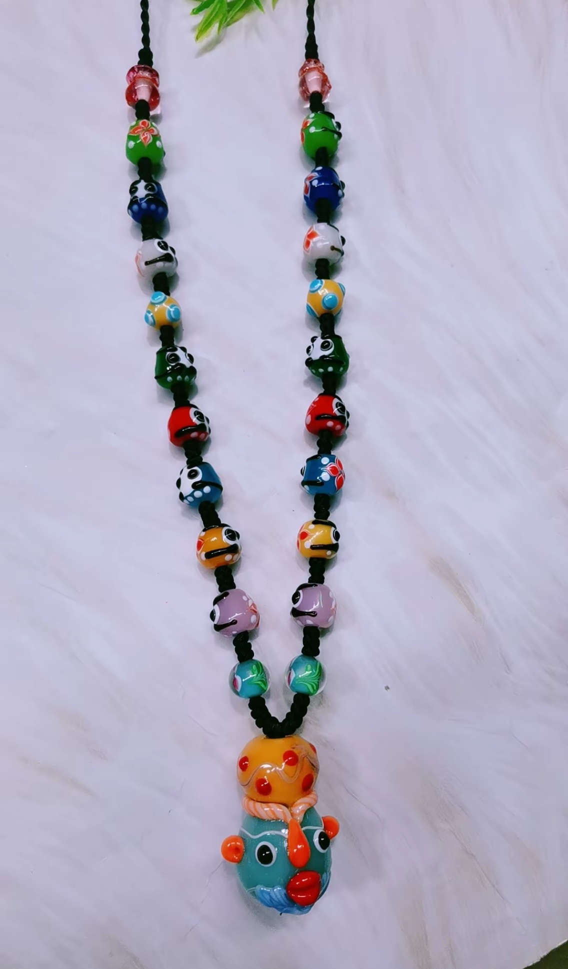 守护神腓尼基人面琉璃手工编织项链吊坠古着人脸珠挂绳配件琉璃链