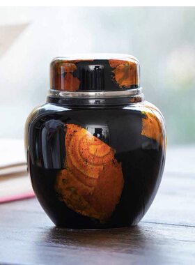 斑锡龙锡胎大漆简净茶仓（彩金漆）高100x直径85mm