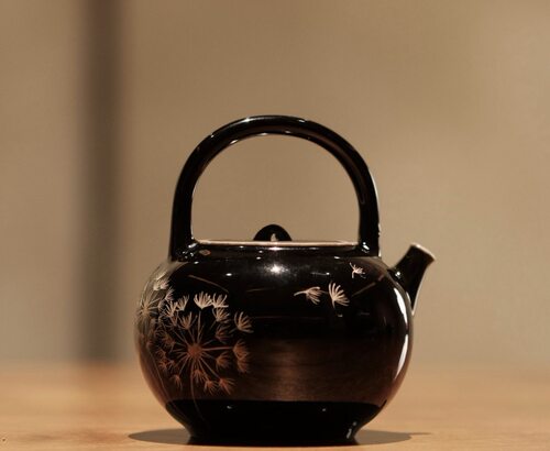半斋黑地错金银小胖墩提梁壶 茶壶 泡茶壶130m l