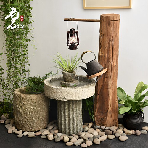 石器流水木架室内景观阳台水景庭院布景石槽组合鱼缸水池石磨摆件 - 封面