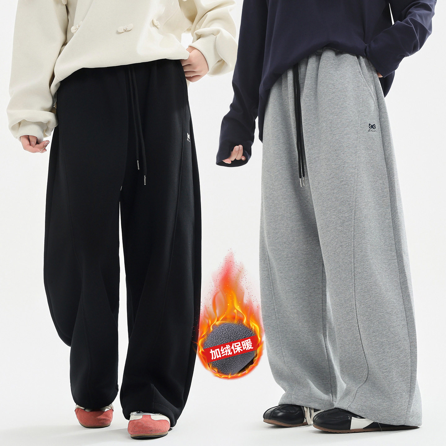 胖女童加绒加厚休闲裤秋冬装中大童加肥加大学生高腰弯刀运动裤子