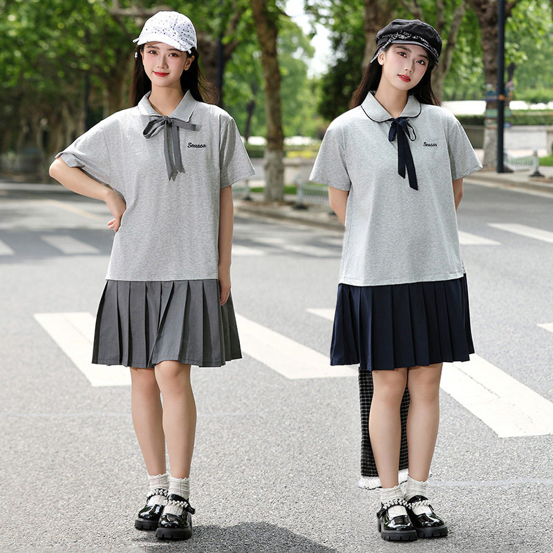 胖女童夏季连衣裙学院风加肥加大码中大童初中生拼接显瘦百褶裙