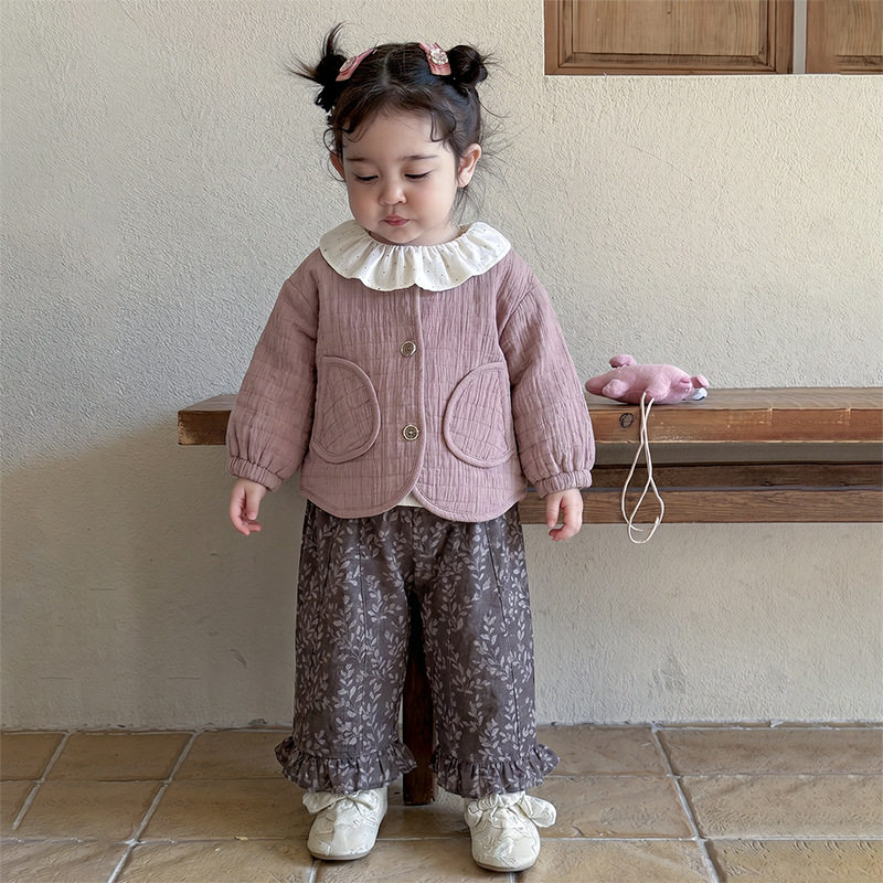 女童秋季衣服三件套小女孩韩系复古风外套纯色打底衫洋气裤子套装