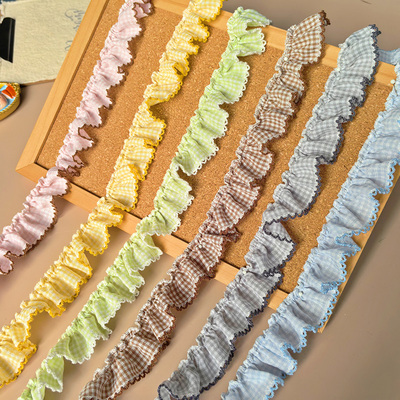 田园小清新格纹褶皱花边织带 森系DIY手工娃衣洛丽塔服装装饰辅料
