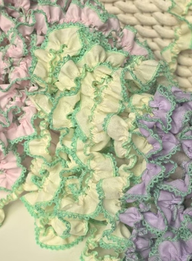 优质纯棉布缩褶双色狗牙花边DIY 大肠圈书衣宠物帽子lo裙服饰辅料