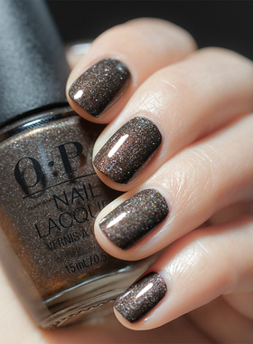 美国OPI指甲油B59可乐冰茶暗黑细闪黑棕色my private jet持久美甲