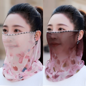 蕾丝挂耳防晒面罩女夏季高颜值面罩超薄透气时尚全脸护脖遮阳面纱