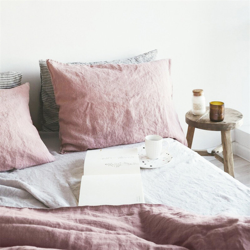 天然纯亚麻秋冬枕套纯色简约风48*74CM亲肤枕头套成人单支可定制