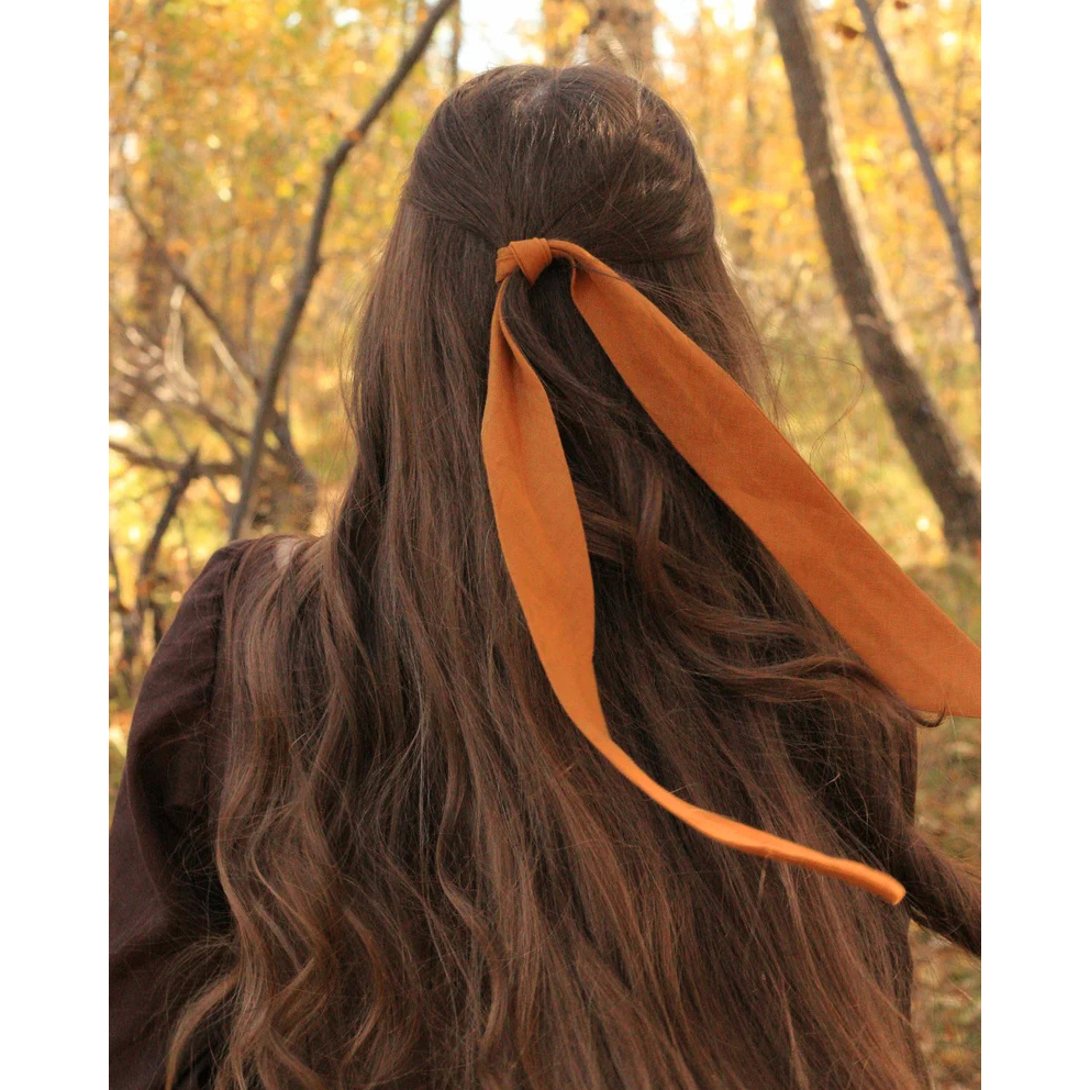 原创设计复古法式亚麻发带细长条小众纯色束发带新款发饰绑发丝带