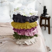 氛围感纯色荷叶边圆形亚麻抱枕套卧室床头飘窗靠垫不含芯多色可选