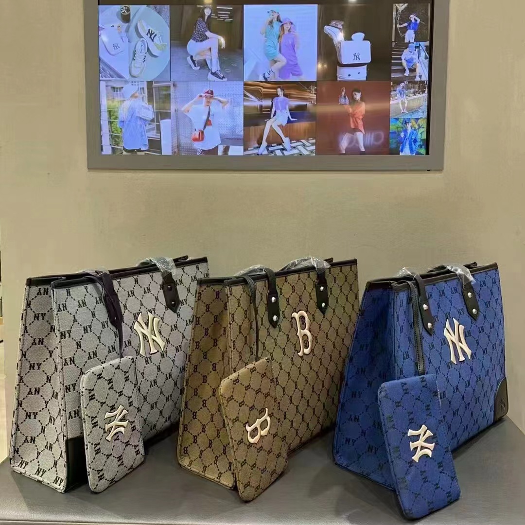 提花大包老花满标刺绣托特包 潮牌同款女士通勤百搭大容量mlb包包