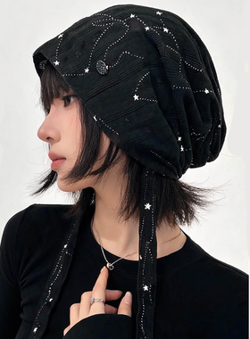 烫印星星y2k甜美百搭系带包头帽子女2026秋季新款堆堆帽子冷帽女