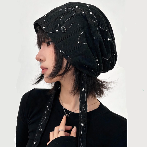 烫印星星y2k甜美百搭系带包头帽子女2026秋季新款堆堆帽子冷帽女