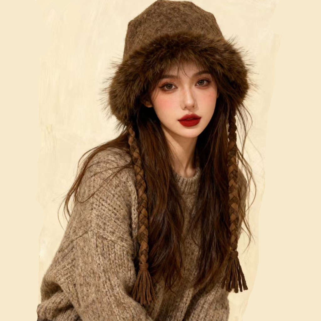 毛茸茸咖色复古针织护耳帽子女秋冬加厚保暖防寒显脸小百搭雷锋帽