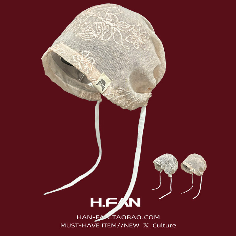 2026春季薄款透气包头帽子女系带复古头巾帽日系百搭套头帽子韩版