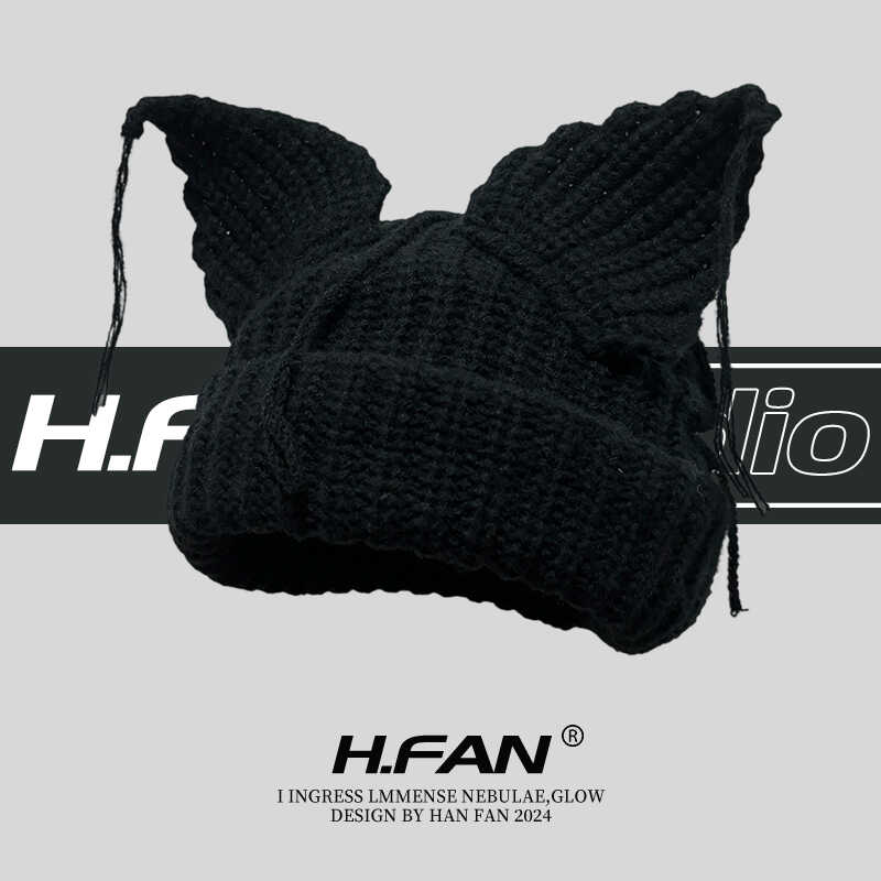 针织帽子黑色潮牌可爱