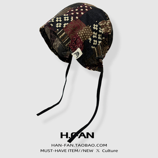 老钱风复古彩色腰果花头巾帽子女秋季薄款百搭堆堆帽显脸小包头帽